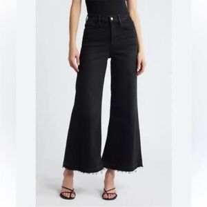 Frame Le Palazzo Crop in Kerry Wide Leg Raw Hem Stretch Jeans Black Sz 33